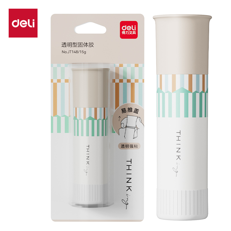 得力JT148易推蓋系列透明型固體膠15gACR(白)(卡)