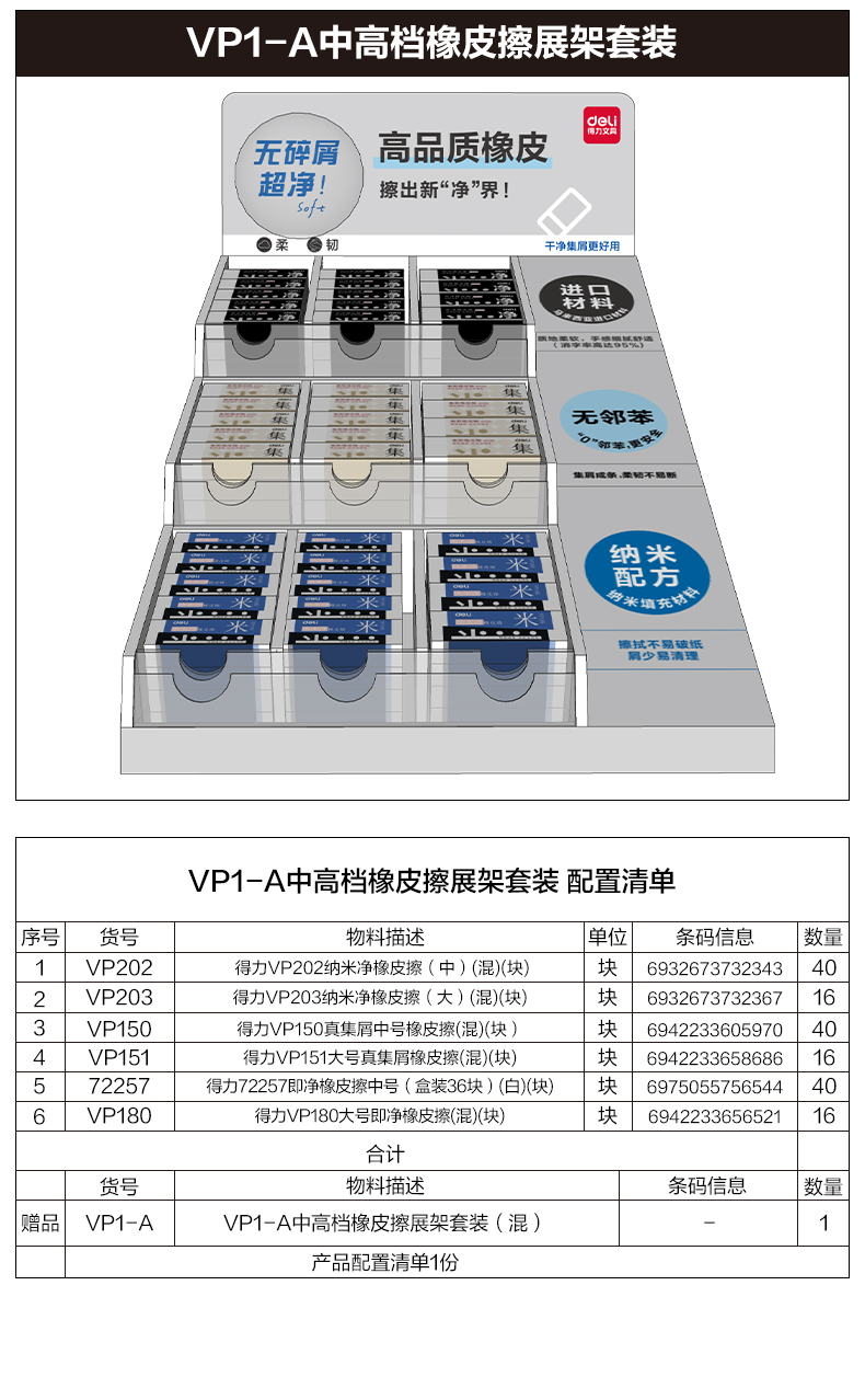 得力VP1-A中高檔橡皮擦展架套裝(混)(套)