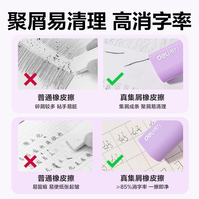 得力VP460真集屑水滴橡皮擦(紫)(盒)