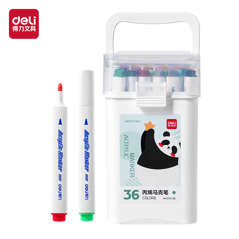 得力HM373-36_pp筒裝三角桿丙烯馬克筆(混)(36色/筒)