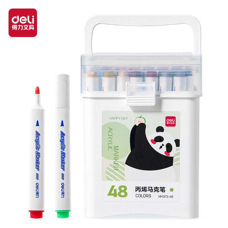 得力HM373-48_pp筒裝三角桿丙烯馬克筆(混)(48色/筒)