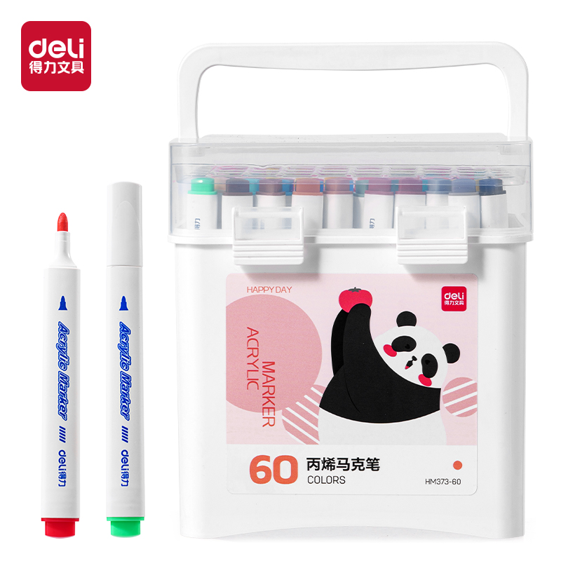 得力HM373-60_pp筒裝三角桿丙烯馬克筆(混)(60色/筒)