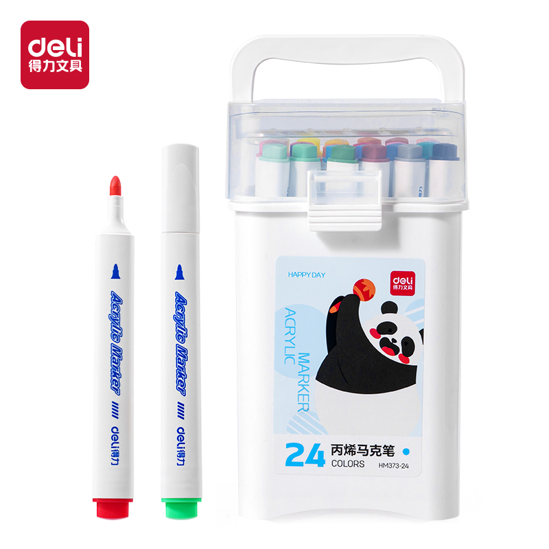 得力HM373-24_pp筒裝三角桿丙烯馬克筆(混)(24色/筒)
