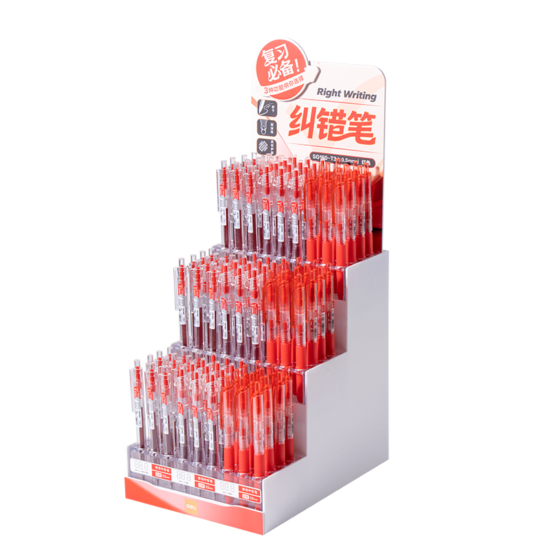 得力SG160-T3糾錯按動中性筆展架套裝(紅)(108支/架)
