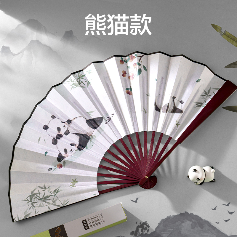 得力HW716-2_10寸絹布折扇熊貓款(白)(盒)