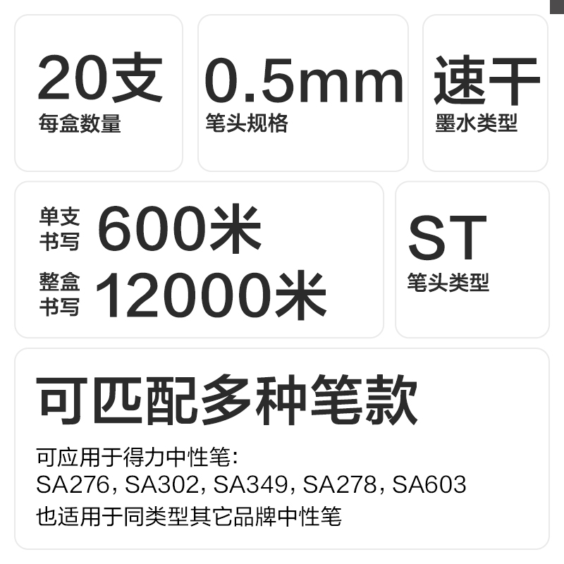 得力SE500速干按動筆芯0.5mmST筆頭(黑)(支)