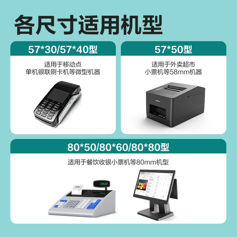 得力ZS611剛果河收銀紙57*50型(混)(200卷/箱)