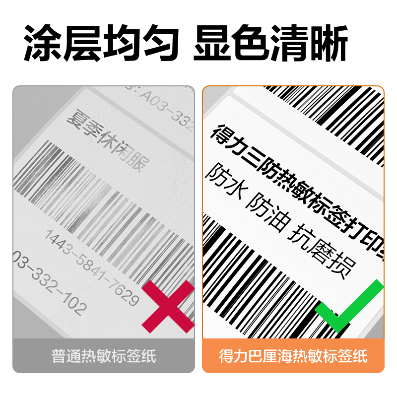 得力ZG662巴厘海三防熱敏標簽紙40*60mm-640枚(白)(2卷/筒)
