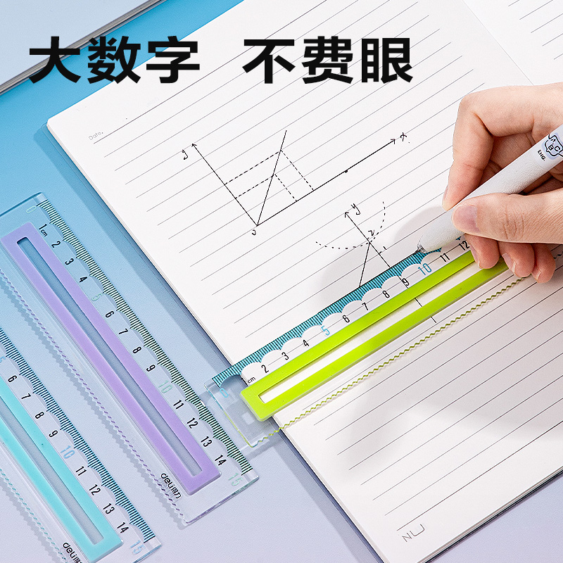 得力V715包膠直尺15cm(深藍(lán)-綠)(把)