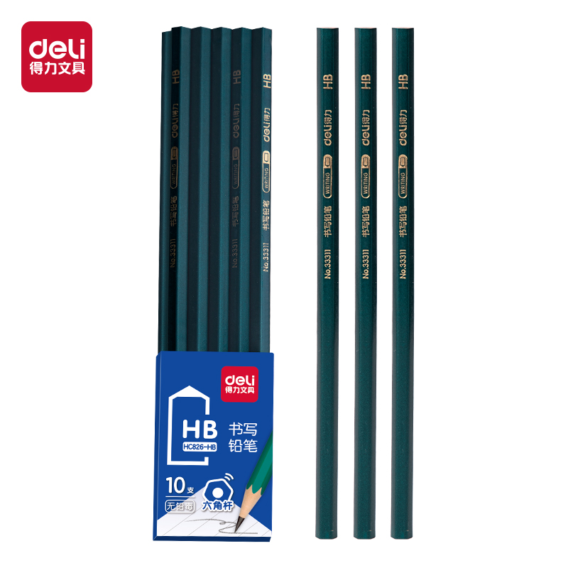 得力HC826-HB綠色六角桿書寫鉛筆HB(混)(10支/盒)