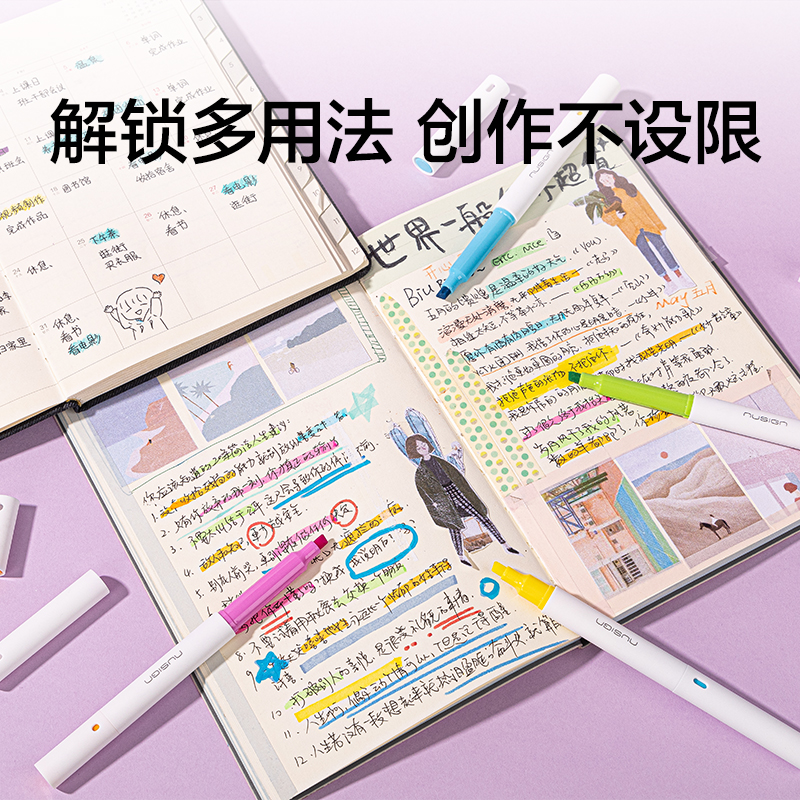 紐賽NS720-1雙頭雙色抗暈染熒光筆(混)(3支/盒)