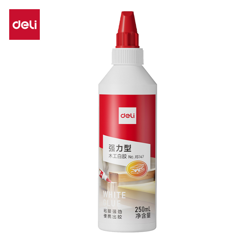 得力JS147高粘木工白膠PVAC(白色)(250ml/瓶)