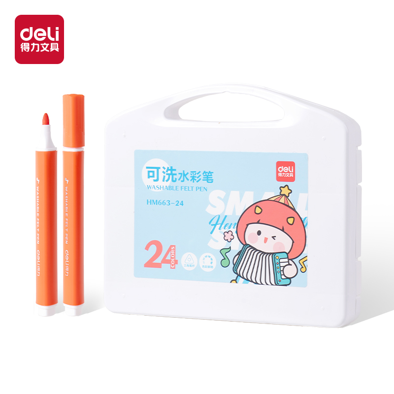 得力HM663-36_PP盒裝三角桿可洗水彩筆(混)(36色/盒)