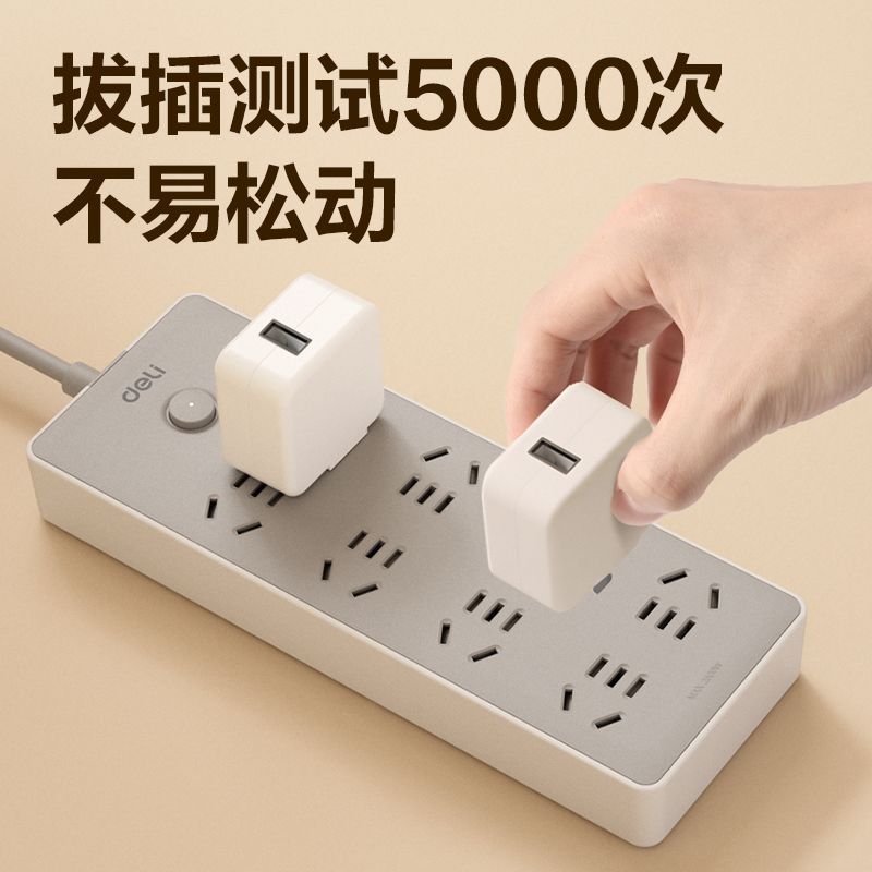 得力LU2080(2.8)插座_8組_2.8米_PE袋(灰)(個(gè))
