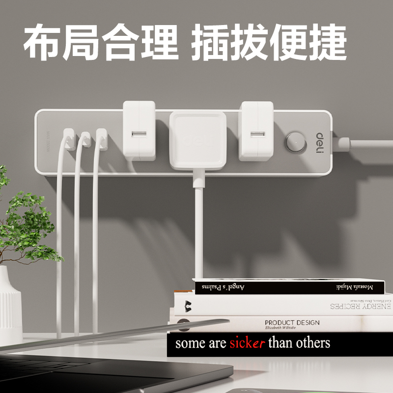 得力LU9081(1.8)插座_3組2A1C_1.8米_PE袋(灰)(個)