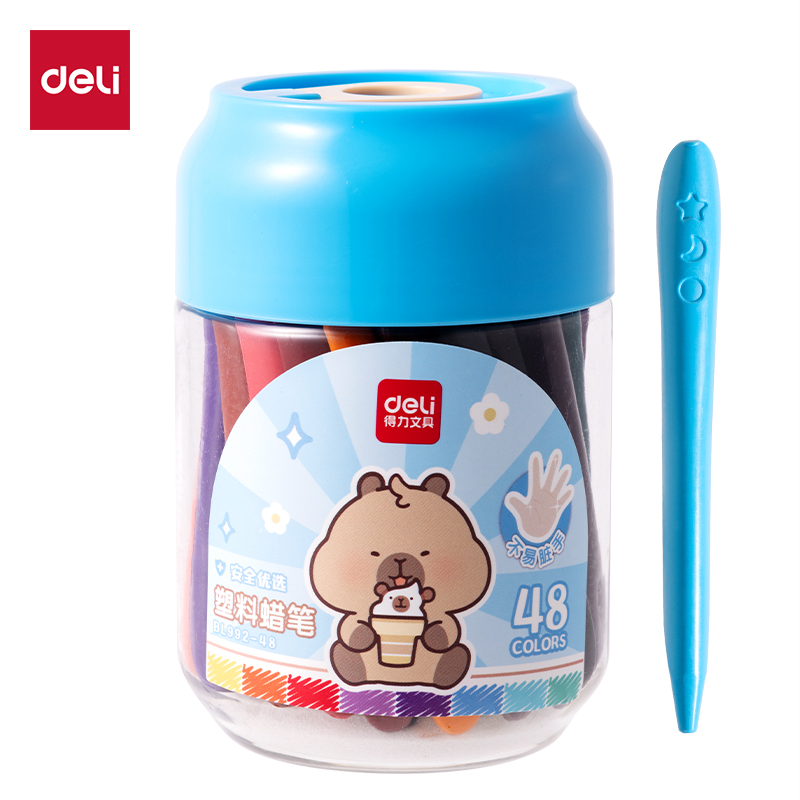 得力BL992-48三角桿塑料蠟筆(混)(48色/桶)