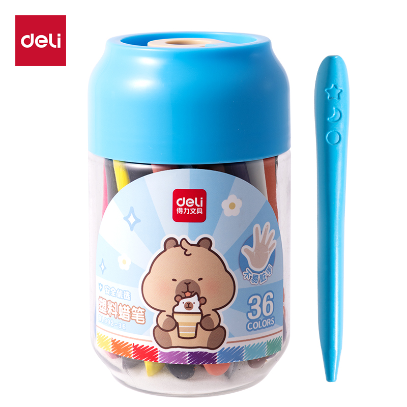 得力BL992-36三角桿塑料蠟筆(混)(36色/桶)