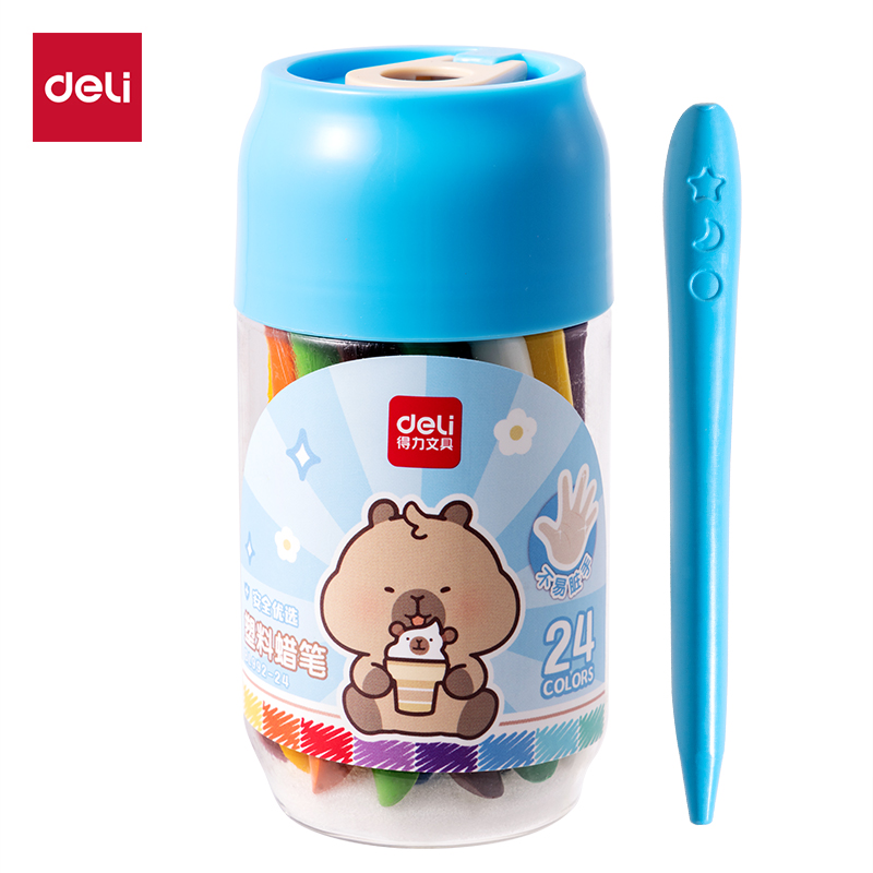 得力BL992-24三角桿塑料蠟筆(混)(24色/桶)