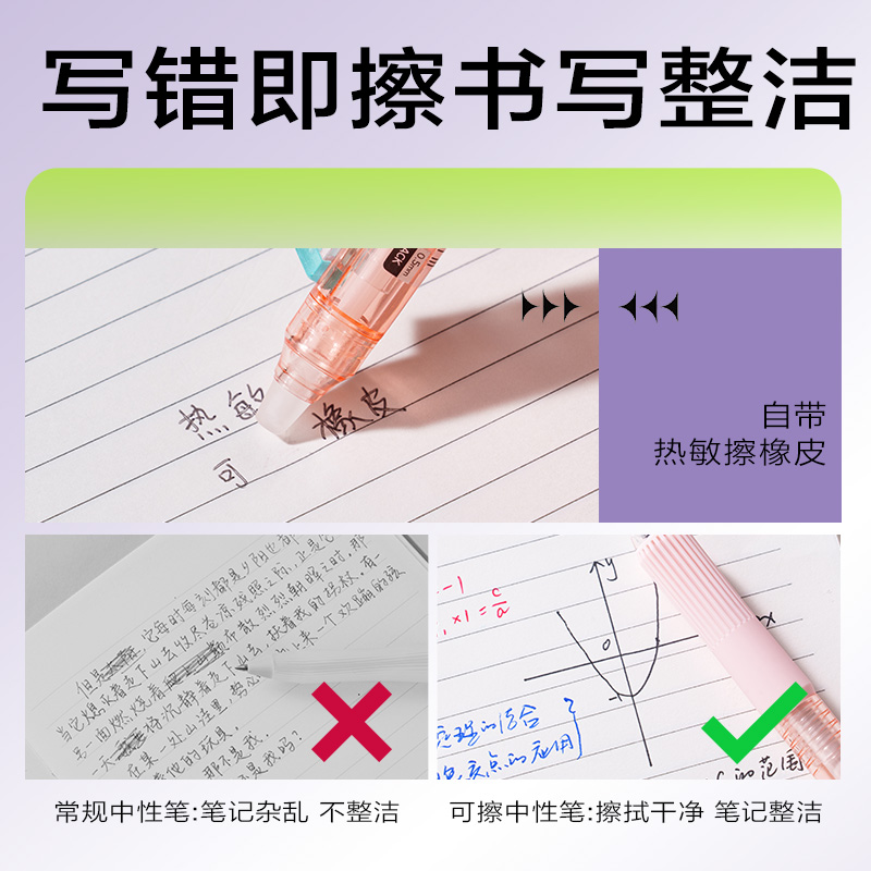 得力SA313奇趣撞色按動可擦中性筆0.5mm子彈頭(黑)(支)