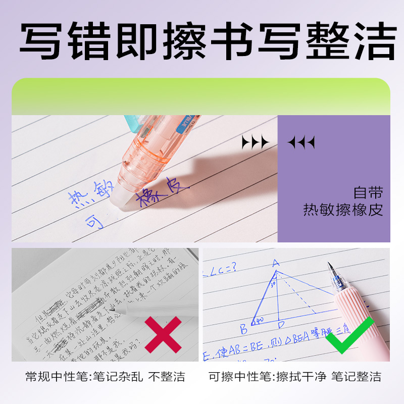 得力SA313奇趣撞色按動可擦中性筆0.5mm子彈頭(晶藍)(支)