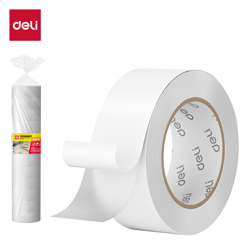 得力JL125小卷芯棉紙雙面膠帶24mm*10y*80um(白)(12卷/袋)