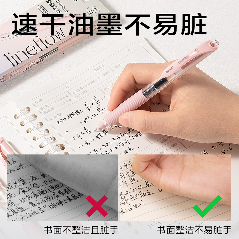 得力SA405速干按動(dòng)常規(guī)中性筆0.5mm雙珠ST頭(黑)(粉色款)(4支/盒)