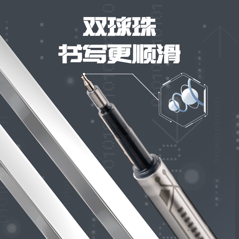 得力SE319六邊形速干中性筆替芯0.5mm雙珠按動ST頭(黑)(支)
