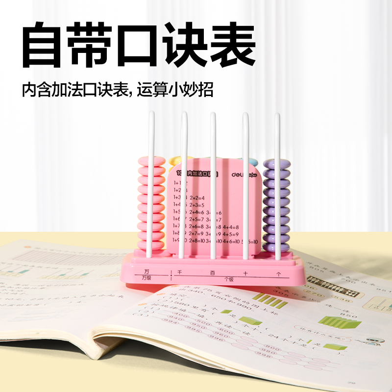 得力YX601學(xué)具5行大珠計(jì)數(shù)器(粉)(盒)