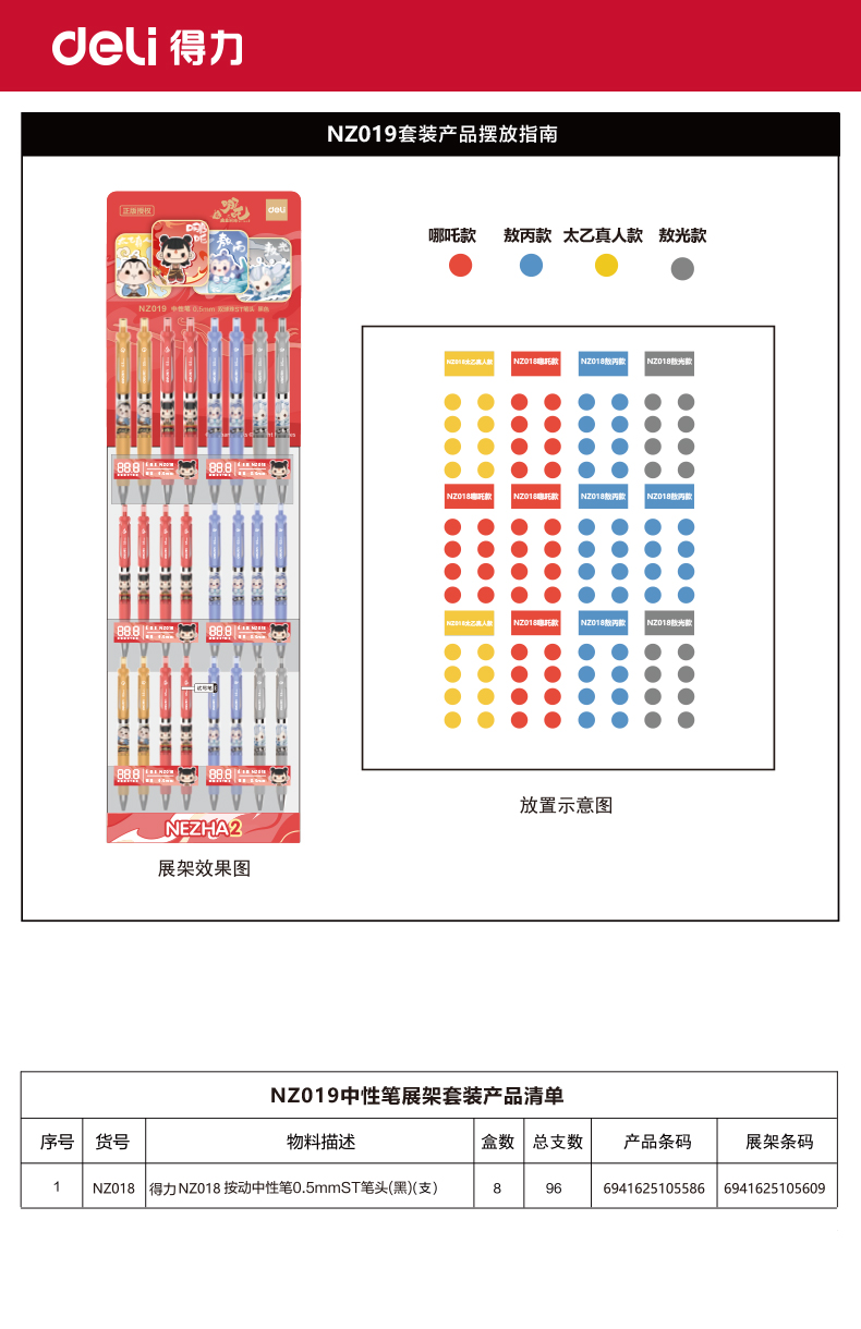 得力NZ019哪吒系列按動學(xué)生中性筆展架套裝(黑)(96支/架)