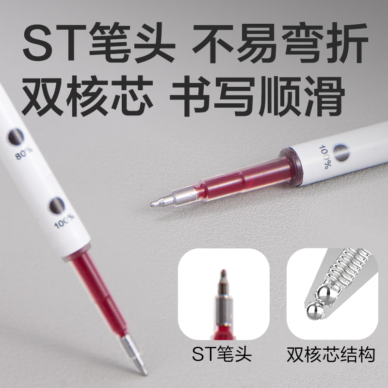 得力SE291速干按動中性筆替芯0.5mm雙珠ST頭(紅)(10支/袋)