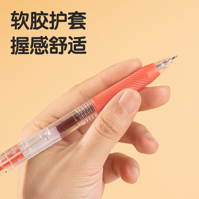 得力SA429秒干按動(dòng)個(gè)人型中性筆0.5mmST頭(紅)(3支/盒)