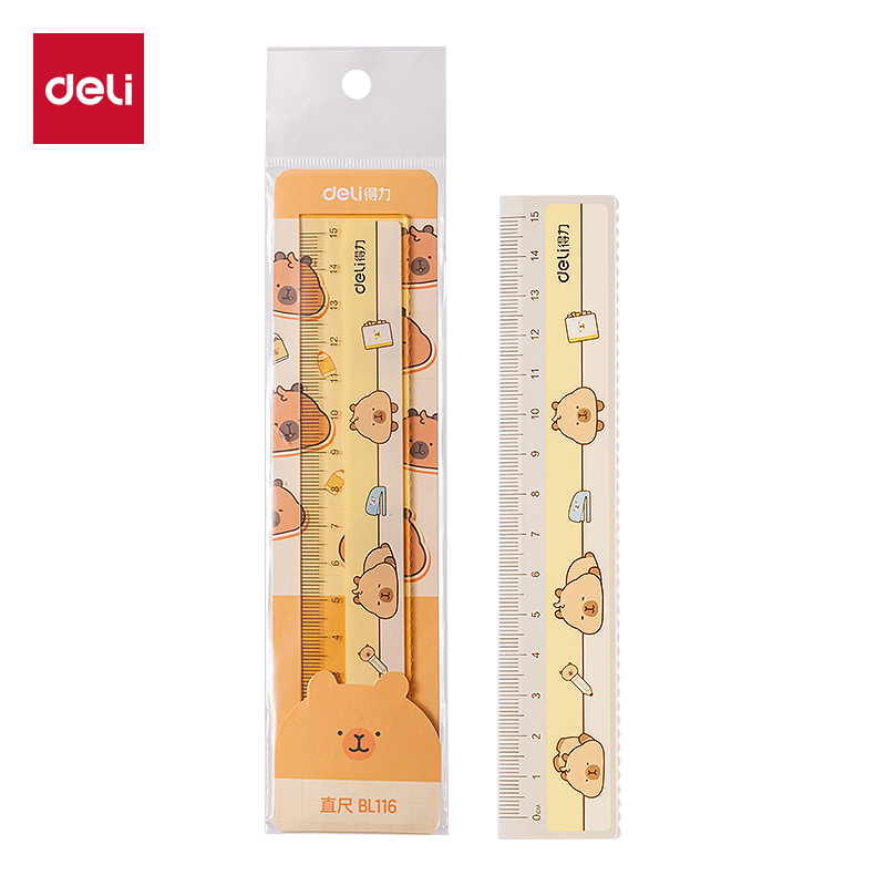 得力BL116卡皮巴拉直尺15cm(黃)(把)