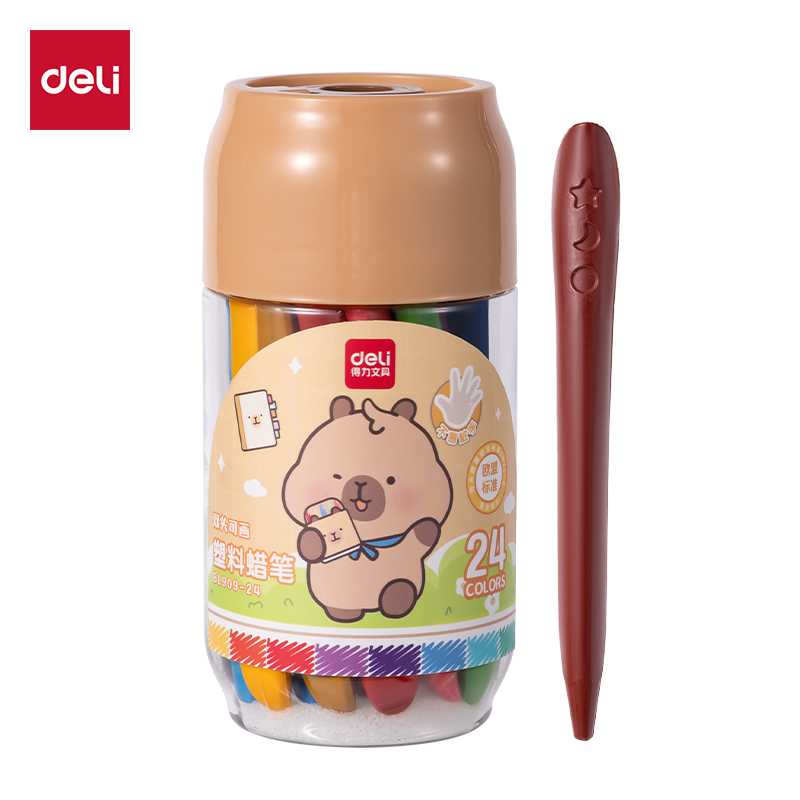 得力BL909-36三角桿塑料蠟筆(混)(36色/桶)