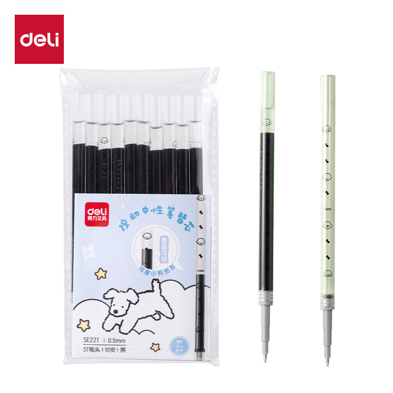 得力SE221按動中性筆替芯0.5mmST筆頭(黑)(10支/袋)