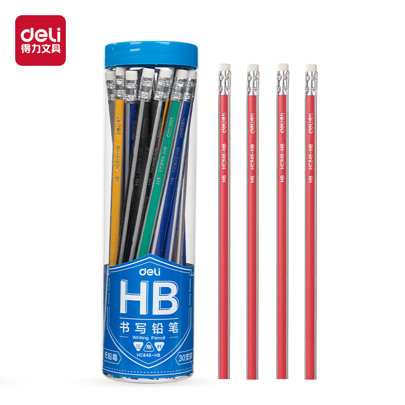 得力HC846-HB三角桿彩抽書寫鉛筆HB(混)(30支/筒)