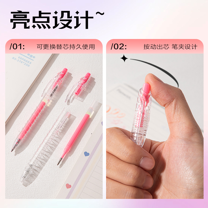 得力SA570大容量丙烯彩色中性筆1.0mm按動子彈頭(西柚粉)(支)