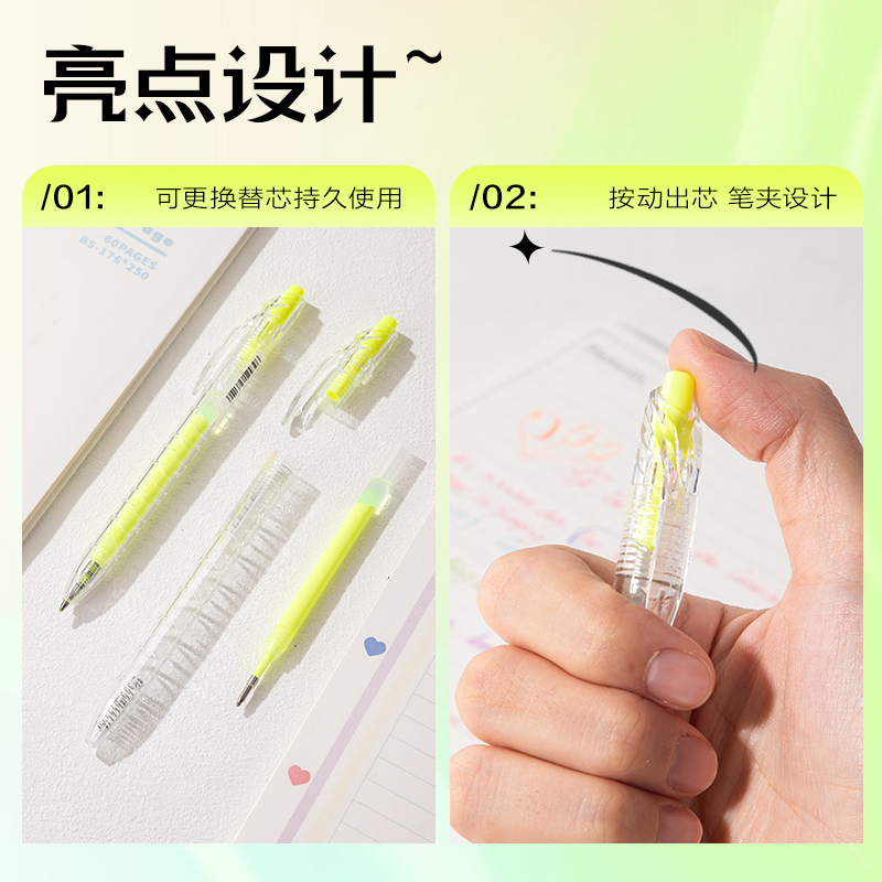 得力SA570大容量丙烯彩色中性筆1.0mm按動子彈頭(亮麗黃)(支)