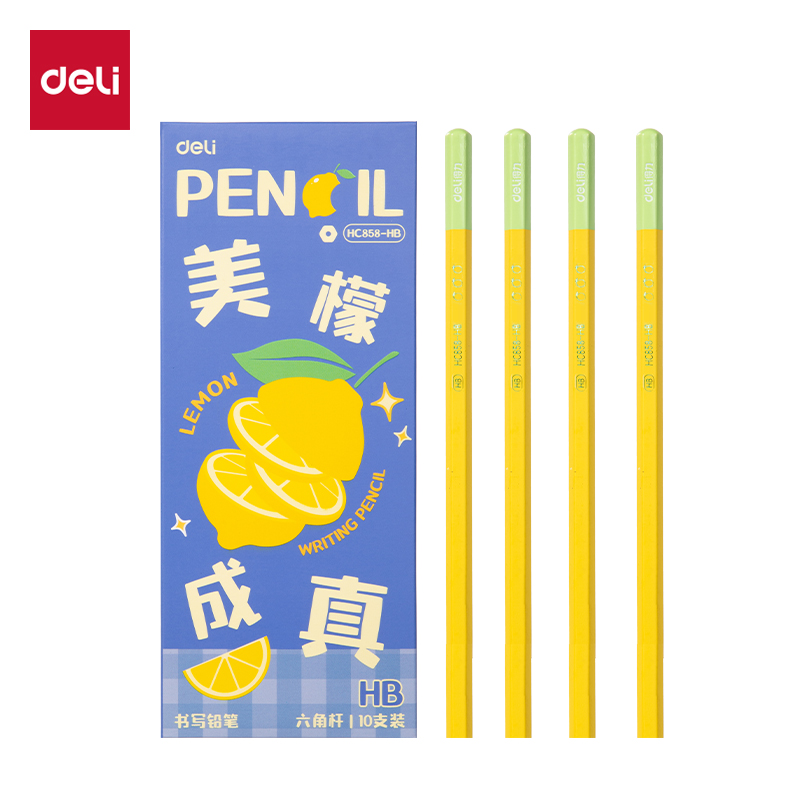 得力HC858-HB六角桿書(shū)寫(xiě)鉛筆HB(黃)(10支/盒)