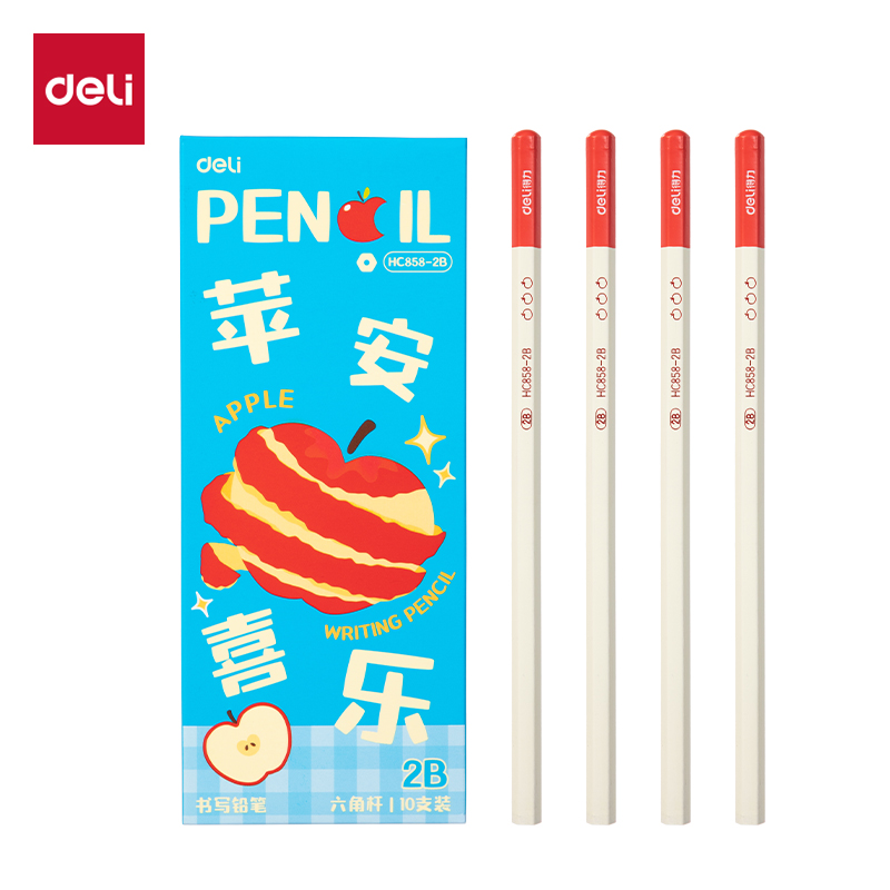 得力HC858-2B六角桿書(shū)寫(xiě)鉛筆2B(紅)(10支/盒)