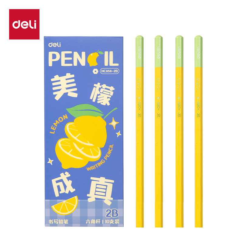 得力HC858-2B六角桿書(shū)寫(xiě)鉛筆2B(黃)(10支//盒)