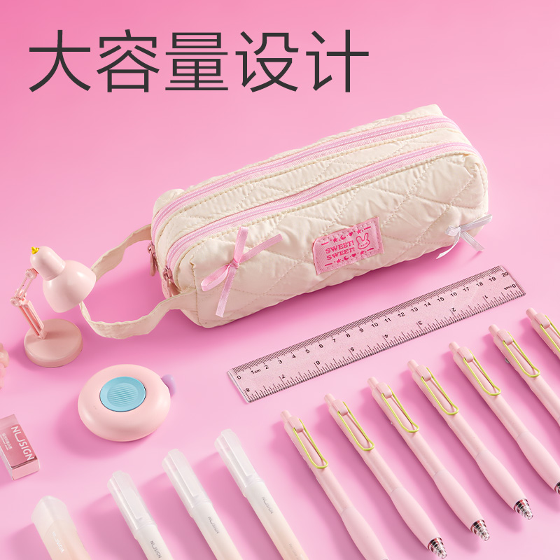 得力BC497少女風(fēng)雙拉鏈大方包筆袋(混)(個(gè))