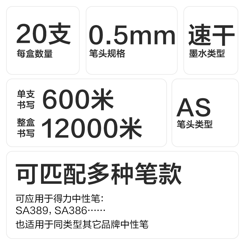 得力SE229刷題速干按動(dòng)中性筆替芯0.5mm雙球珠AS頭(黑)(支)