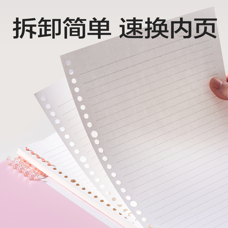 得力HB5-12可開合活頁(yè)本PP殼(莫蘭迪粉-可開合)(本)