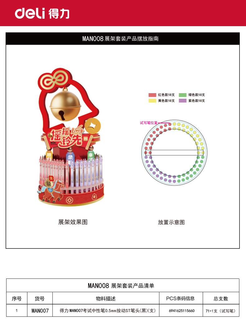 得力MAN008FUN馬過(guò)來(lái)側(cè)按小馬中性筆展架套裝(黑)(2架/套)