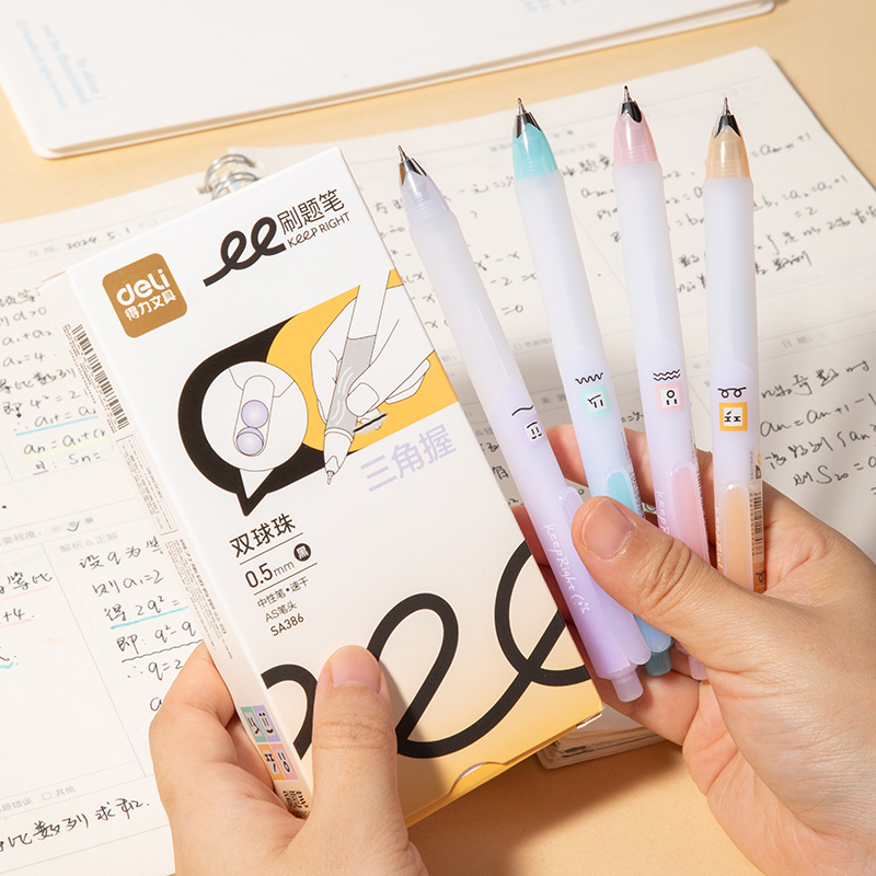 得力SA386三角桿刷題速干按動中性筆0.5mm雙球珠AS筆頭(黑)(支)