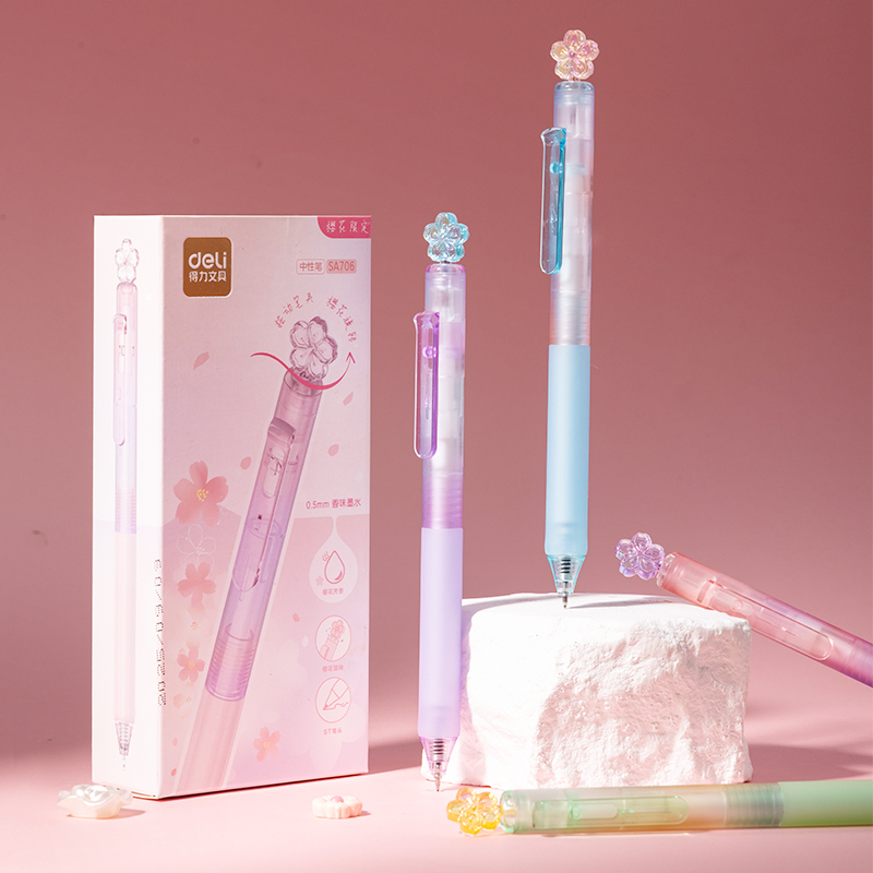 得力SA706櫻花系列香味按動中性筆0.5mmST筆頭(黑)(支)