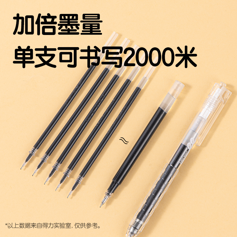 得力S2000刷題墨霸2000按動中性筆0.5mm雙球珠AS頭(黑)(支)
