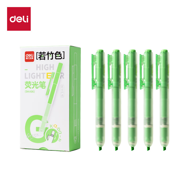 得力SK406按動(dòng)熒光筆熒光色系(支)(若竹色)