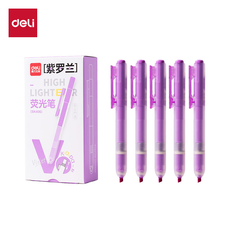 得力SK406按動(dòng)熒光筆熒光色系(支)(紫羅蘭)