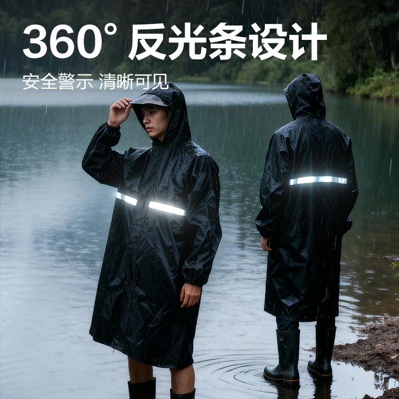 得力LQ633牛津布連體雨衣-均碼(黑)(1件/袋)